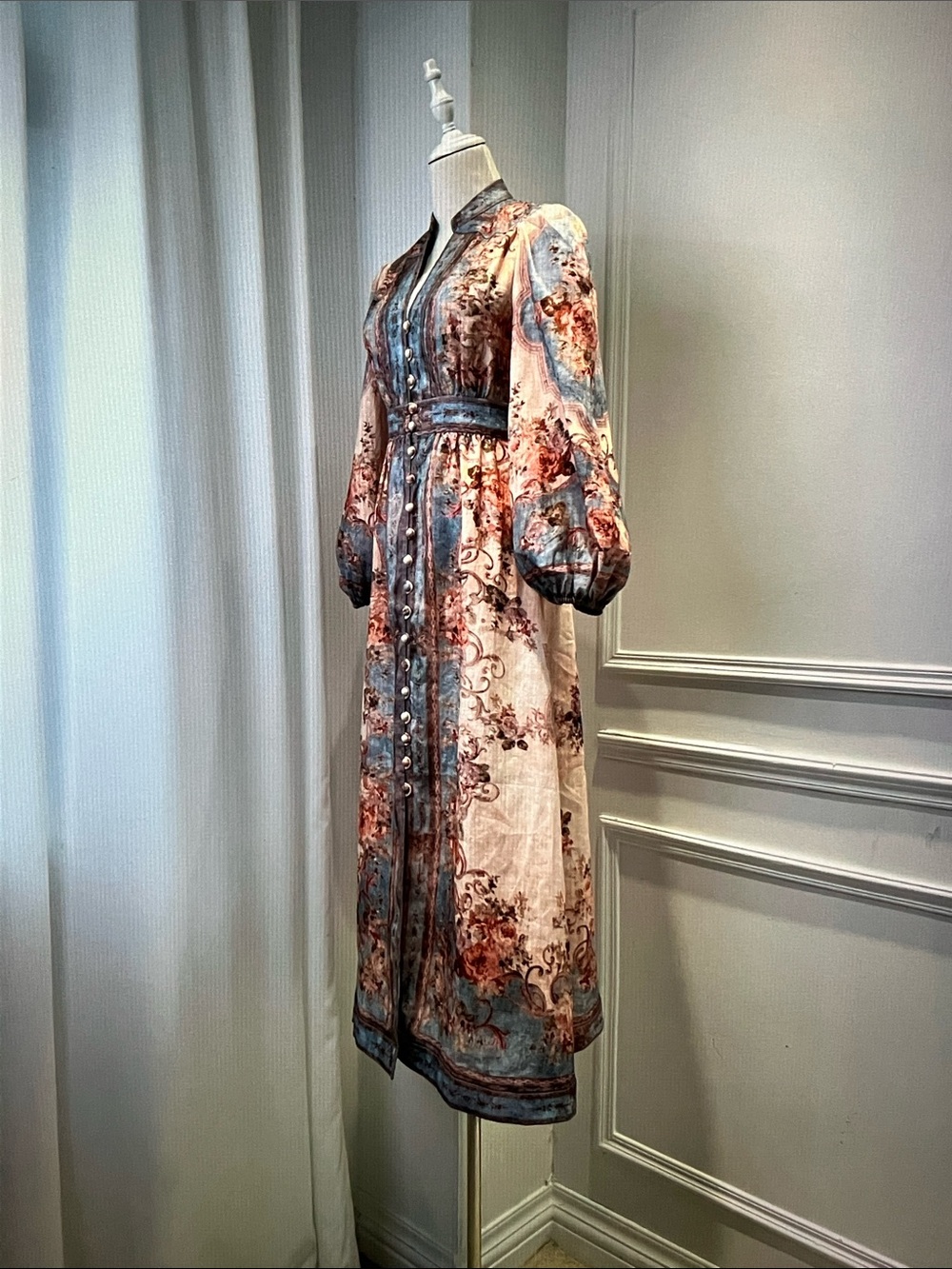 Zimmermann Cream, Blue and Rust Floral Maxi Dress - Picture 6 of 10